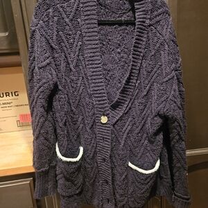 EUC Free People Isla Oversized Black Cardigan W/white DetailPilling Partof Style